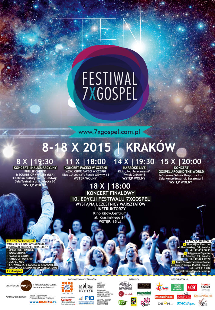 Plakat 10. Festiwalu 7xGospel, rok 2015